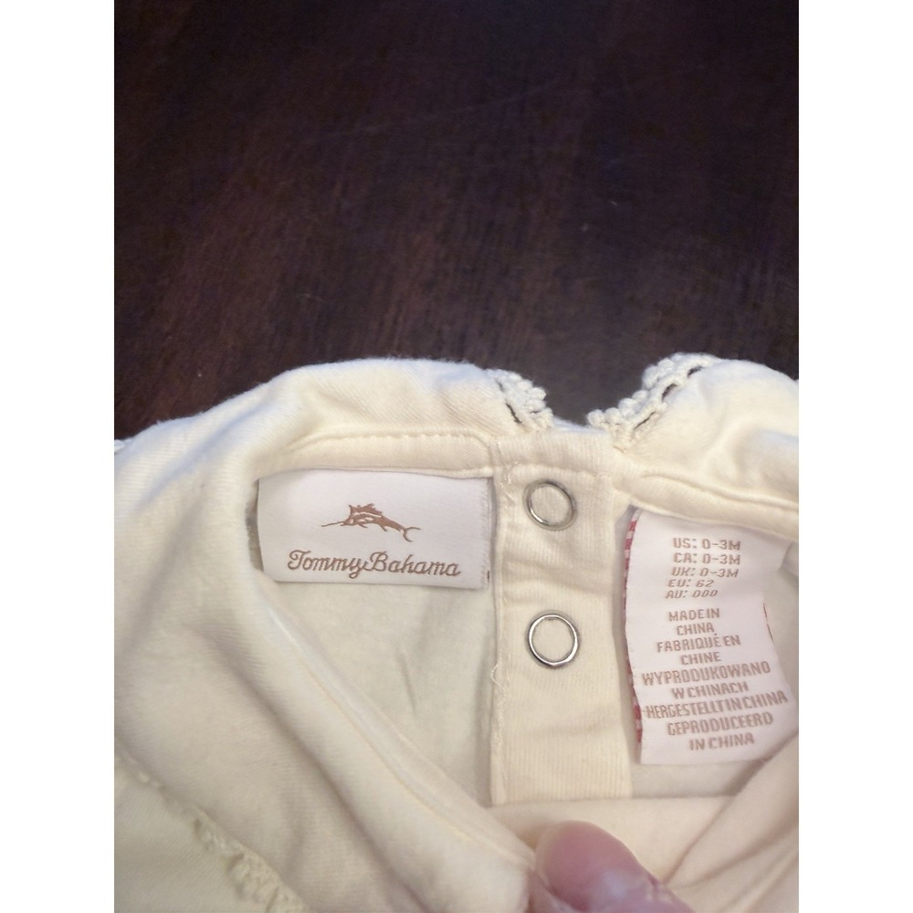 Tommy Bahama Girls 0-3 mo long sleeve collar ruffle ivory cream one piece - Picture 2 of 6